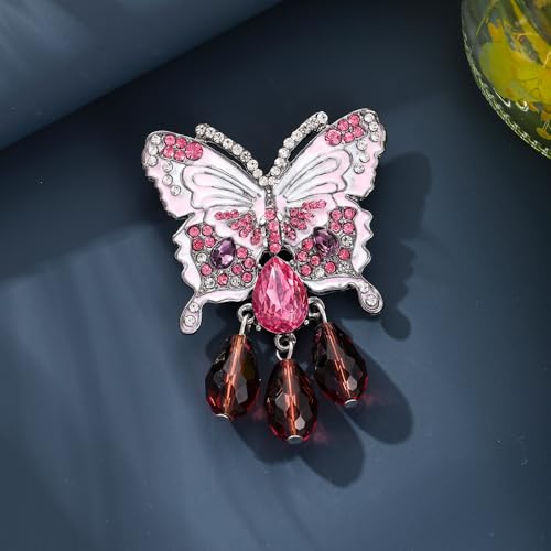 Image of Butterfly Crystal Rhinestone Brooch Pin for Women Colorful Glitter Pearl Bead Lapel Pins Hats Clothes Dress Accessories Jewelry