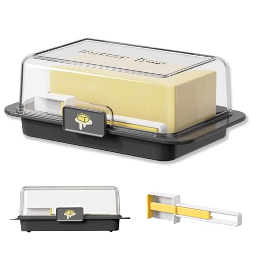 Récipient Coupe Beurre, Beurrier avec Couvercle Transparent, Boîte de Beurre pour Refroidir, Boîte de Stockage de Beurre Livré avec Cutter, Plastique Réutilisable, pour Stocker le Beurre, Noir