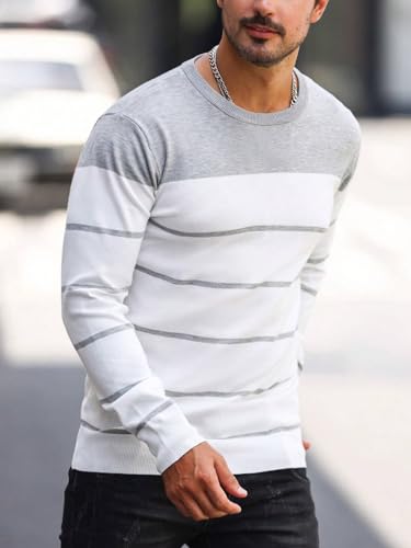 Men's Pullover Sweater Striped Round Neck Long Sleeve Colorblock Casual Sweaters 6