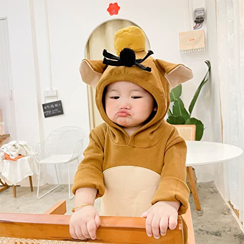 Guenzy Newborn Infant Baby Girls Boys Autumn Print Cotton Long Sleeve Hooded Romper Jumpsuit Sleepwear Boys 24 Months Clothes Brown #TOP1