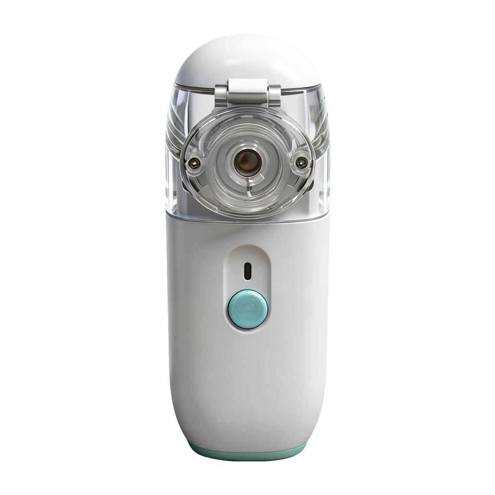 Nebulizador bebe & adultos, Nebulizador portatil con función de carga con boquilla y 2 mascarillas, para uso doméstico y de viaje（Blanco luna）