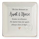 HOME SMILE Aunt Gifts from Niece, Aunt and Niece Gifts, Ring Dish Jewelry Tray for Aunts Birthday, Mothers Day, Valentine’s Day, Thanksgiving, Xmas-The Love Between Anut & Niece Knows No Dsitance
