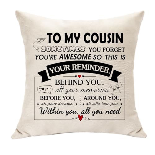 Hasodeo Kissenbezug mit Aufschrift "To My Cousin Presents Sometime You Forget You Are Awesome Cousin", Dekoration, Geschenke für Cousin, inspirierende Geschenke für ihn, Geburtstag, Weihnachten
