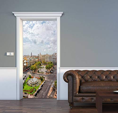 3D Door Decal Town Hall Square Door Stickers Removable Adhesive Pvc Door Wall Mural Door Wallpaper Door Art For Home Decor 30.3" W X 78.7" H #TOP12