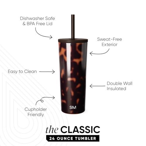 Image of Simple Modern Classic Tumbler with Straw Lid | Insulated Iced Coffee Cup Reusable Stainless Steel Water Bottle Travel Mug | Gifts for Women Men Her Him | 24oz | Tortoise