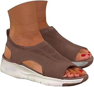 HEONSATI Sandals for Women Orthopedic, Sandals with Arch Support Summer Ladies Wedge Cushion Walking Shoes Platform Casual Mesh Beach Comfy Washable Memory Foam Slingback Slide Sport Knit Shoes