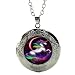DianaL Boutique Silver Tone Unicorn Horse Rainbow Locket Pendant Necklace Glass Cabochon Art Picture Fashion Jewelry