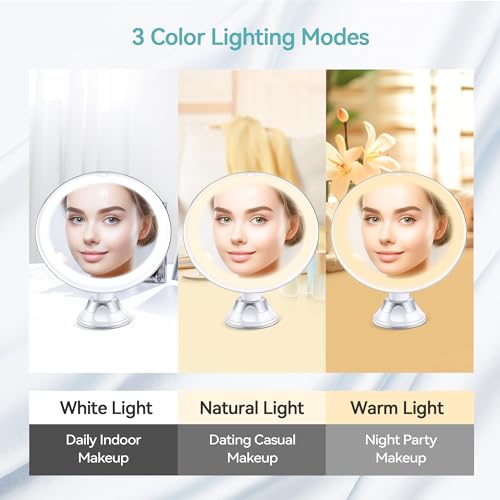 MIYADIVA Espejo de Aumento Recargable Mejorado 2025 con luz, Espejo de Maquillaje Iluminado 20X, Espejo de Maquillaje de Aumento de 3 Colores con 34 Luces LED, Espejo de tocador de rotación de 360° - imagen 4