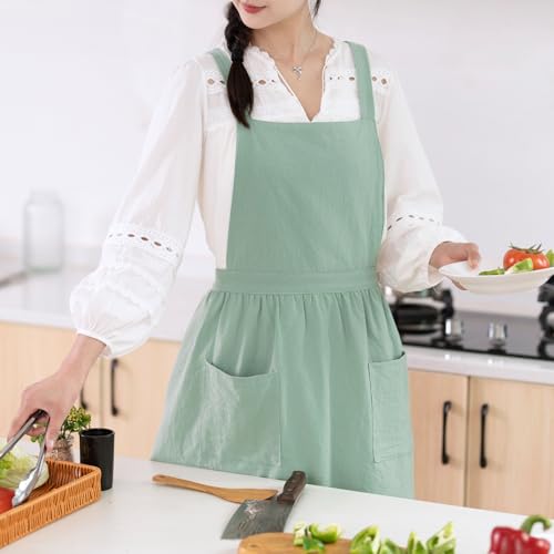 Pinknoke Cotton Linen Pinafore Apron Dress For Women With Pockets Cute Art Chef Aprons For Kitchen Baking Gardening Painting thumb #2