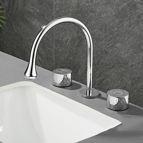 Robinet d'évier à bec pivotant 360° et double commande pour lavabo 3 trous - 5