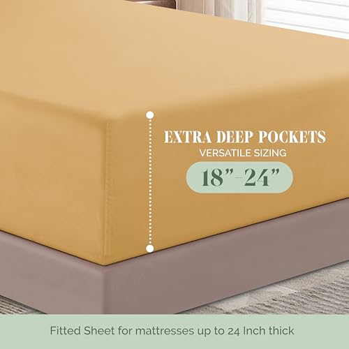 Elegant Comfort Luxury 1500 Premium Hotel Quality Microfiber 4-Piece Sheet Set - Soft, All Around Elastic 18-24 Inches Deep Fitted Sheet - Extra Deep Pocket Sheets, Full, Camel-Gold