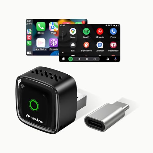 Nextro N70 Wireless CarPlay Adapter & Android Auto Wireless Adapter, 2-in-1 Convert Wired to Wireless, Dual-Band 2.4/5GHz WiFi, Auto Reconnect, Plug & Play, OTA Updates