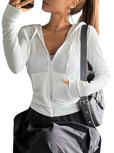 GORGLITTER Women's Lightweight Zip Up Hoodie Drawstring Long Sleeve Cropped Jacket2