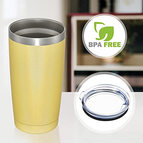 Meway 20Oz Tumbler Double Wall Vacuum Insulated Travel Glitter Mug,Stainless Steel Tumblers With Lid And Straw, Powder Coated Coffee Cups Gift For Woman (Rainbow Yellow,1) #TOP2