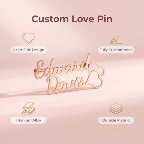 Image of Custom Name Lapel Pin Personalized Script Brooch for Women Men, Customizable Name Badge Elegant Cursive Letter Pin, Minimalist Jewelry Gift for Wedding Birthday Anniversary
