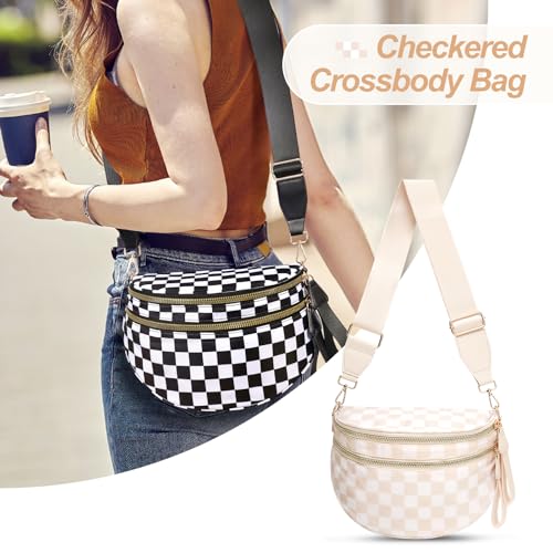 Image of Checkered Crossbody Bag, Bum Bags for Women Crossbody,Spacious Sling Bag Purse Fanny Packs with Shoulder Strap