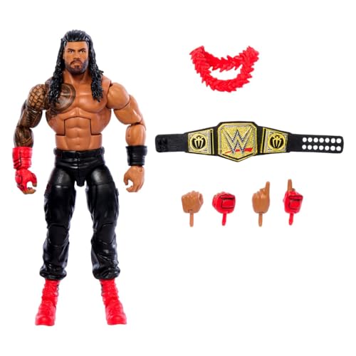 Mattel WWE Top Picks Elite Action Figure & Accessories Set, Roman Reigns 6-inch Collectible with Swappable Hands, Ring Gear & 25 Articulation Points