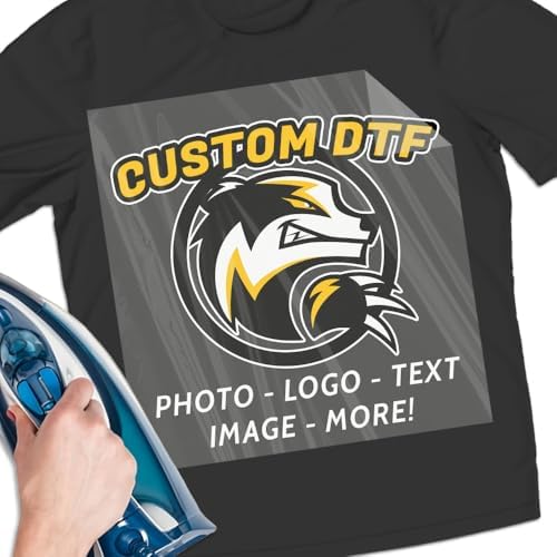 VulgrCo Custom Iron On DTF Transfers DIY, Custom Designs, Any Logo, Any Design, Text, Photo Direct to Film Transfers (DTF by Size)