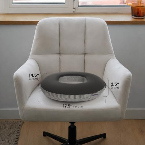 Image of Orista Memory Foam Donut Cushion for Sitting | Orthopedic Seat Cushion with Breathable Black & Grey Mesh Cover | Coccyx Tailbone Pressure Relief Cushion for Office Chair Car & Home