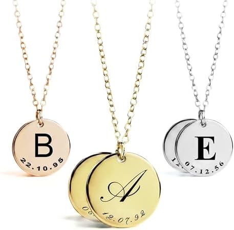 MignonandMignon Personalized Initial Necklace with Date Engraved ...
