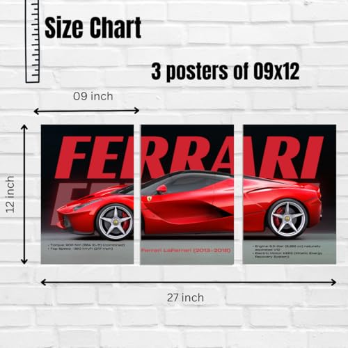 Image of Good Hope Ferrari car Poster | 3-Piece Split Car Posters | Car Poster For Wall Art Decoration | Gift for Boys | A4 Size | Posters for Wall, Bedroom, living Room Decor For Home & office