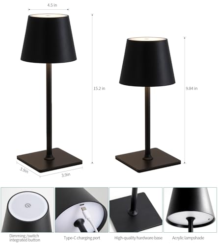2 Pack Cordless Rechargeable LED Table Lamp with Dimmer 5000mAh Battery Operated Portable Night Light for Patio Balcony, Outdoor Bedroom & RV (Black) - Image 5