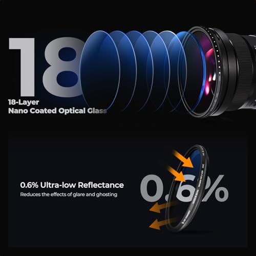 Image of K&F Concept 58mm Variable ND Filter ND2-ND400 (1-9 Stops) + Lens Cap + Cleaning Cloth, 18-Layer Coated, Optical Glass