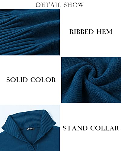 Btfbm Women Casual V Neck Knit Mini Fall Sweater Dresses Long Sleeve Loose Fit Solid Color Ribbed Pullover Jumper Sweaters(Solid Denim Blue, Small) #TOP5