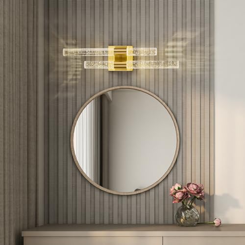 Image of Modern LED Vanity Light Bathroom Vanity Light Fixtures Gold Crystal Sconces Wall Lighting 21.25in 4000K Vertical and Horizontal Wall Mounted Sconces for Bedroom Living Room Hallway(1-Pack)