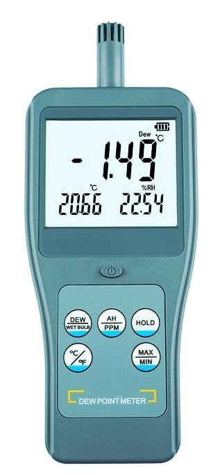 Portable Dew Point Meter Dewpoint Meter with Resolution 0.01 Temperature Unit (°C/°F) for Testing Ambient, Dew Point and Wet Bulb Temperature, Relative Humidity