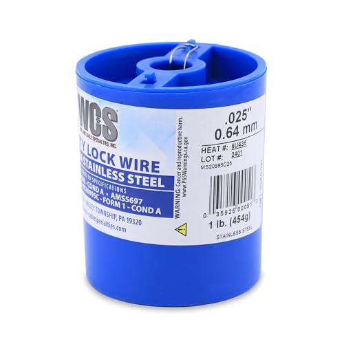 Lock Wire, T302/304 Stainless, NASM20995, MS20995C, ASTM A580 Cond A, AMS5697, .025 in (0.63 mm), 1 lb (0.45 kg) Dispenser Can, approx. 595 ft (181 m)