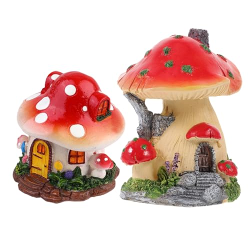 YARNOW 2stücke Feenhaus-gartenfiguren Aus Harz Künstlicher Pilz...