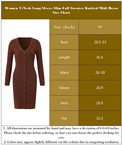 Image of Women V-Neck Long Sleeve Slim Fall Sweater Knitted Midi Dress (Black, Medium)
