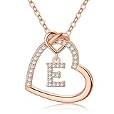 Collar con inicial con colgante de corazón con circonita cúbica, delicado collar de letra para mujeres y niñas