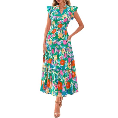 Robe plissée A-line imprimé floral FNKDOR à manches volants et col en V