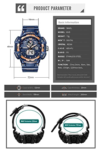 KXAITO Men's Watches Sports Outdoor Waterproof Military Wrist Watch Date Multi Function Tactics LED Alarm Stopwatch (8045_Dark Blue)