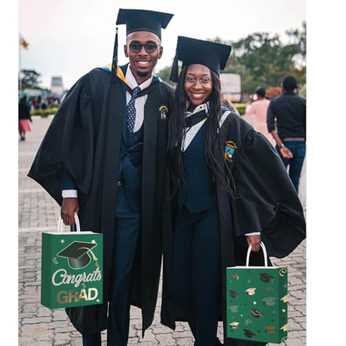 Image of 12 Pieces Graduate Gift Bags, Graduation Party Decorations (Green Gold)