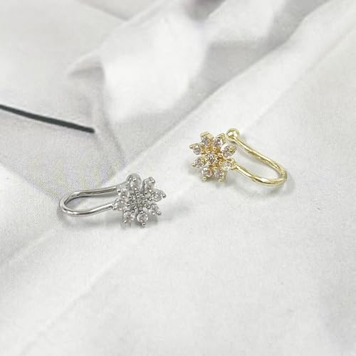 2Pcs CZ Flower Fake Nose Rings Stainless Steel Non Piercing Nose Rings Adjustable Clip On Nose Cuff Gold/Silver Floral Fake Nose Jewelry3