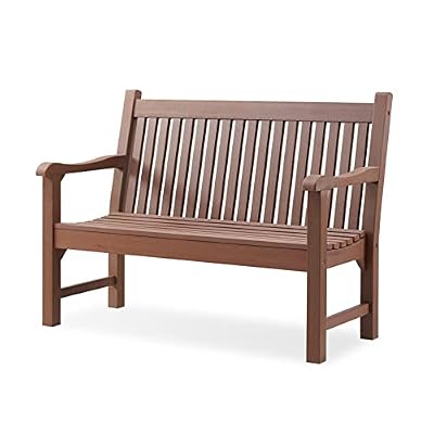 Psilvam Outdoor Bench, 2-Person Poly Lumber Patio Bench, All-Weather Garden Bench Rot-Resistant, Suit for Garden, Porch and Park (Brown)