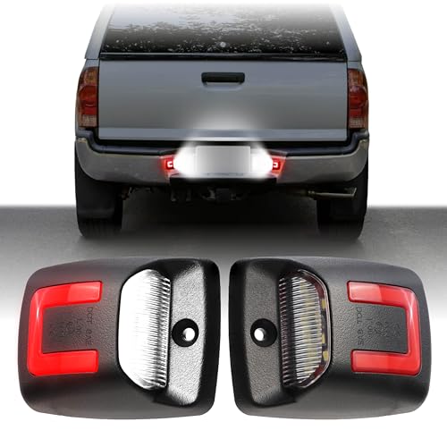 USR 05-15 Tacoma Pickup License Plate Light – LED Rear Lamps (Left + Right) Pair - Compatible with 2005-2015 Toyota Tacoma Pick Up 00-13 Tundra Truck All Models (LED WHITE 6000K/ RED U SHAPE UPGRADE)