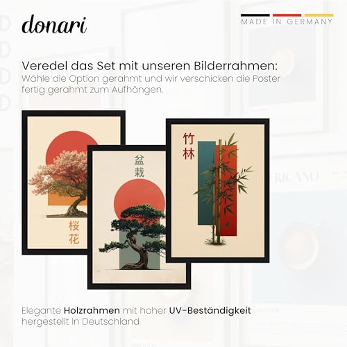 Donari Japan Poster Set – Wandbilder mit asiatischen Motiven | Kyoto, Tokio & traditionelle Kultur | Geschenkidee für Japan-Fans (Set 6 - Bonsai x Bambus, 21x30 cm, Ohne Rahmen)