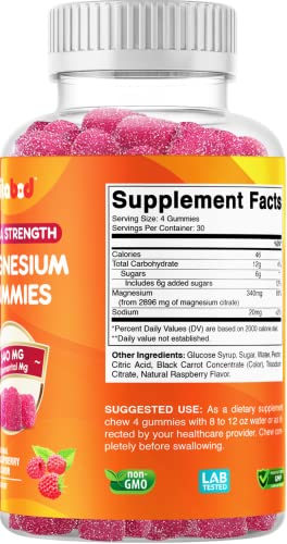 Vitabod Extra Strength Magnesium Gummies, Supports Nerve Health, Bone Health, Muscle Health - 120 Gummies - (340 Mg Of Elemental Magnesium From 2896 Mg Of Magnesium Citrate / 4 Gummies) #TOP3