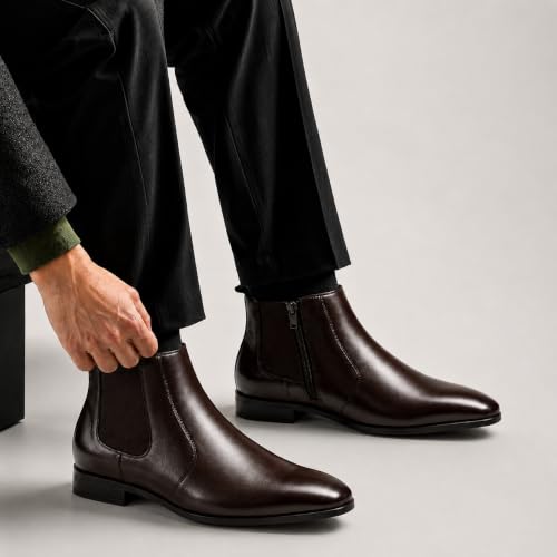 Image of Black Chelsea Boots for Men | Premium Leather Finish Ankle Boots with Side Zip & Elastic | Men's Formal Shoes, Casual Boots, Office Wear Stylish High Ankle Boot Shoes