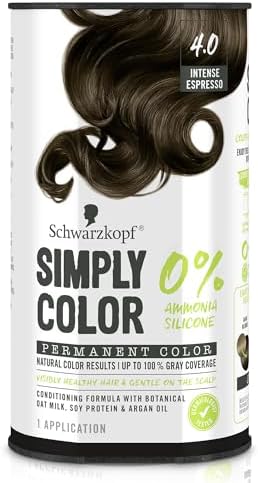Schwarzkopf Simply Color Hair Color 4.0 Intense Espresso, 1 Application - Permanent Hair Dye for Healthy Looking Hair without Ammonia or Silicone, Dermatologist Tested, No PPD & PTD