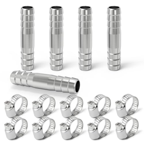 Image of GASHER 5PCS 304 Stainless Steel 16mm Barbed Straight Hose Connector, Inline Barb Fitting for Pneumatic Air Water Tubing Joiner