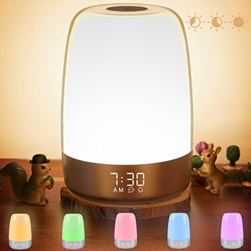 Vicsoon Touch Wake Up Night Light with Alarm Clock Dimmable Warm White Small Bedside Lamp with Sleep Aid Snooze Timer, RGB Color Ambient Nightstand Night, for Kids,Bedroom, Breastfeeding