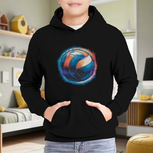 Kids Vintage Art Illustration Of Volleyball Boys Girls Lightweight Kangaroo Pocket Fleece Hoodies 6