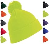 Revers profond OnlyBee Bonnet à pompon uni pour enfant, jaune fluo, 4-10 Years