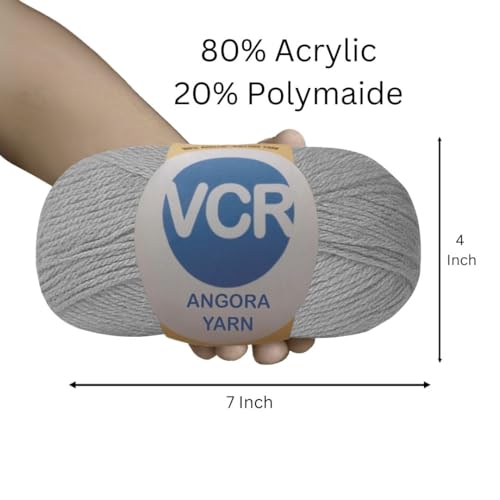 Image of VCR Stone Grey Angora Knitting Yarn, Pack of 1, 100 Grams Hank, 256 Meters Length, 80% Flurry - 20% Acrylic Polyamide Soft Ball for Crochet and Knitting, Suitable for Baby Blankets, Cushion Covers
