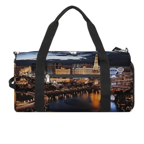 Mens Womens Gym Bag, Las Vegas Night View Print Duffle Bags,travel Gym Duffle Bag,garment Duffle Bag,gym Bag with Shoe Compartment